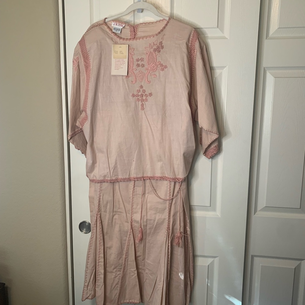 WMNS Vintage JM Pink 100% Cotton Crochet Trim 2 pc Skirt Set NWT XL As Is